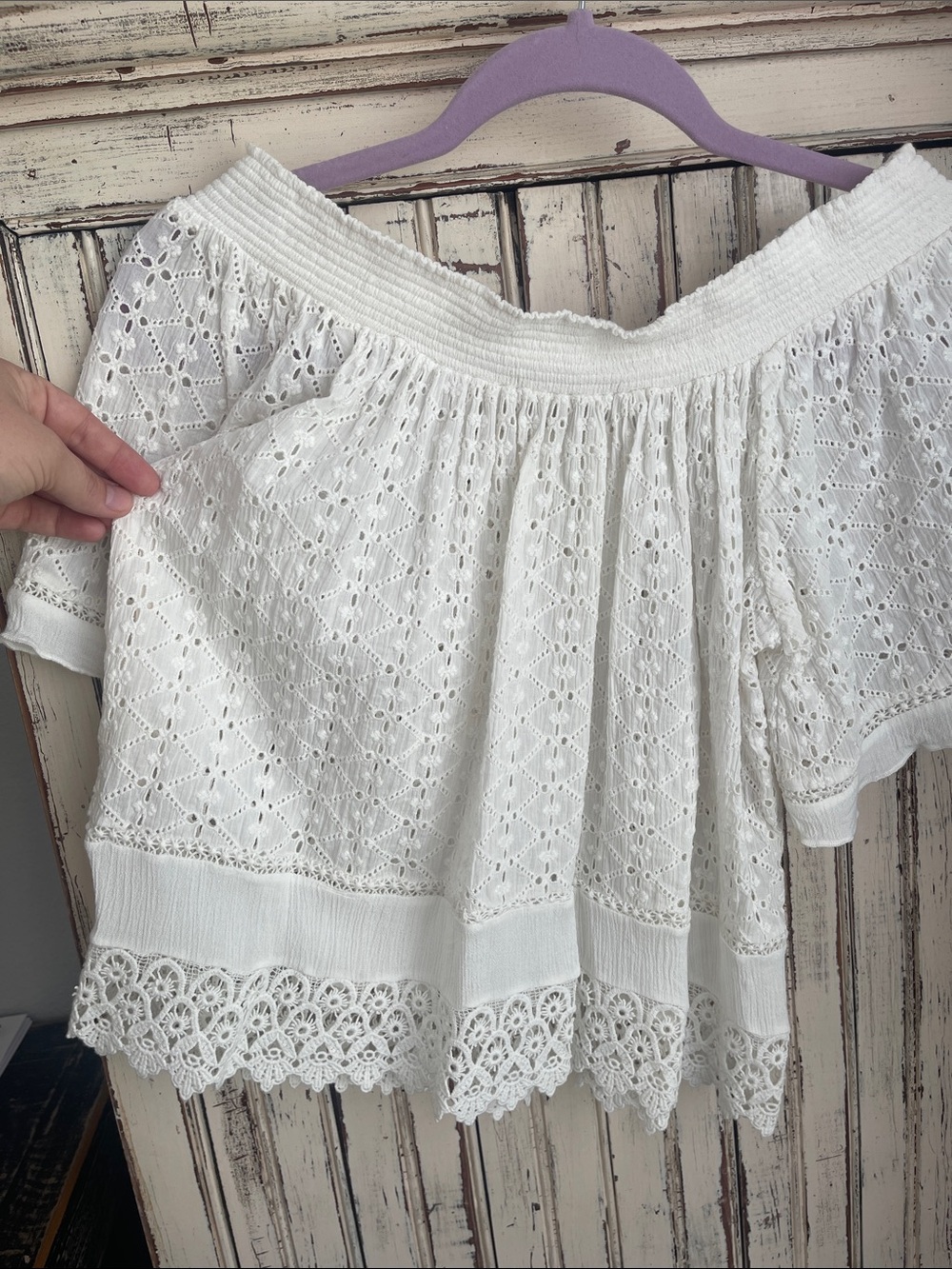 Lovers & Friends Off Shoulder White Eyelet Top